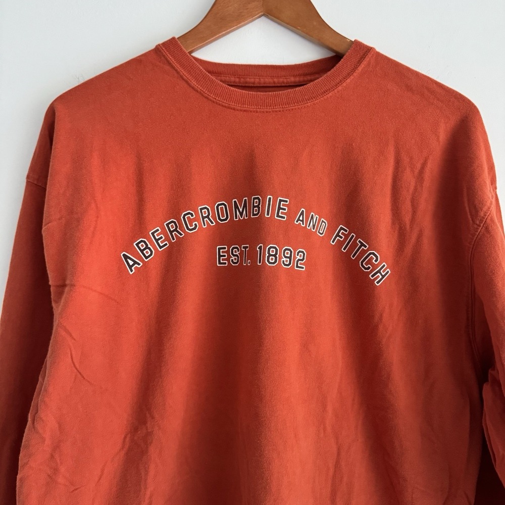 Vintage Abercrombie & Fitch T Shirt Mens L Long Sleeve Orange Logo‎ Preppy